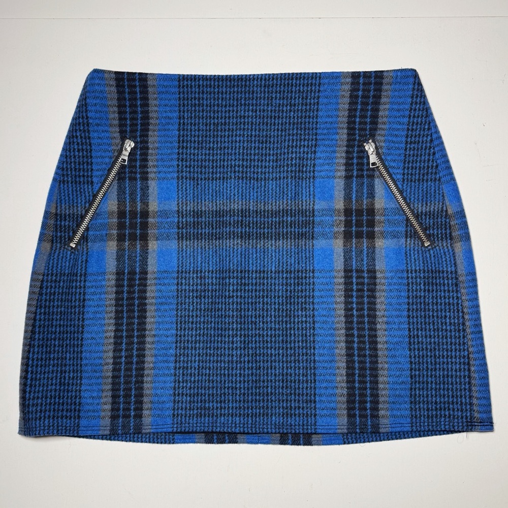 Gap Blue Plaid Wool Blend Mini Skirt